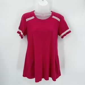 LOGO Lori Goldstein Top Womens XXS Pink Short Slv Cotton Swing Tee Tunic Cotton